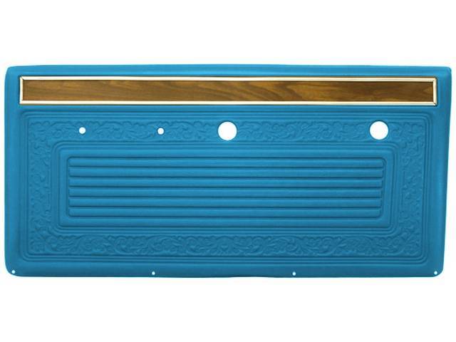 PANEL VINYL SET, Inside Door, Bright Blue, walrus grain vinyl features correct dielectrically scroll details w/ woodgrain and mylar chrome top strip, does not incl board / panel, top rail or attaching hardware