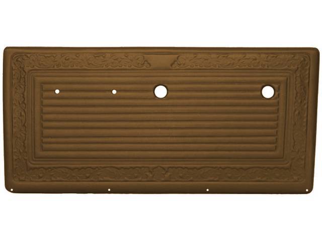 PANEL SET, Inside Door, Pre-Assembled, Dark Saddle, walrus grain vinyl features correct dielectrically scroll details attached to an ABS-plastic panel, does not incl attaching hardware or top rail