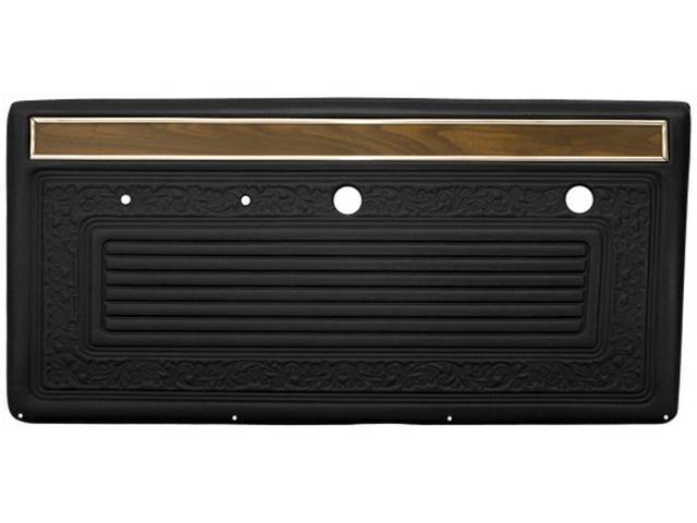 PANEL SET, Inside Door, Pre-Assembled, Black, Walrus grain vinyl features correct dielectrically scroll details w/ woodgrain and mylar chrome top strip attached to an ABS-plastic panel, does not incl attaching hardware or top rail