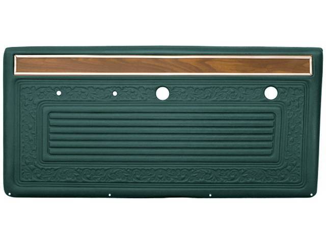 PANEL SET, Inside Door, Pre-Assembled, Dark Green, Walrus grain vinyl features dielectrically scroll details w/ woodgrain and mylar chrome top strip attached to an ABS-plastic panel, does not incl attaching hardware or top rail