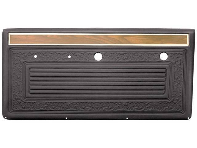 PANEL SET, Inside Door, Pre-Assembled, Medium Dark Gray, sierra grain vinyl (not OE correct, only vinyl grain available in this color) features dielectrically scroll details w/ woodgrain and mylar chrome top strip attached to an ABS-plastic panel, does no