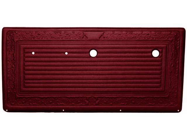 PANEL SET, Front Door, horizontal pleat center surrounded by scroll style, OE red, ABS-plastic, replacement style repro