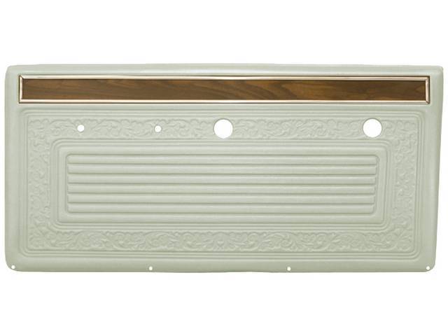 PANEL SET, Front Door, horizontal pleat center surrounded by scroll style w/ woodgrain strip and mylar trim on top, phantom white, ABS-plastic, replacement style repro