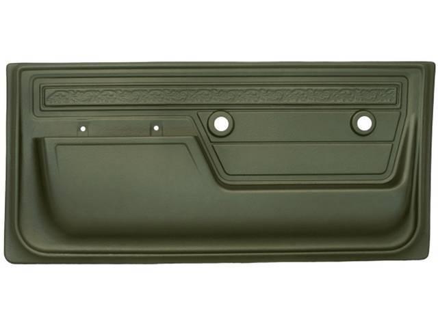 Front Door Panel Set, scroll top strip style, OE Green, ABS-plastic, replacement style reproduction
