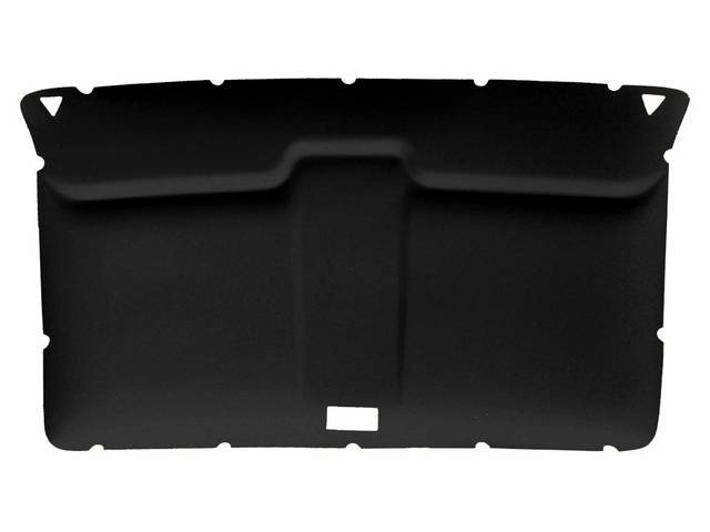 HEADLINER ASSEMBLY, Black Cloth, assembly includes original style headliner board in ABS-plastic (board features cutouts for sunvisor supports and dome light), plus black cloth, the cloth covers the sunvisor supports and dome light cutouts, and will requi