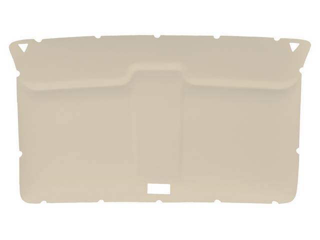 HEADLINER ASSEMBLY, Off White Cloth, assembly includes original style headliner board in ABS-plastic (board features cutouts for sunvisor supports and dome light), plus off-white cloth, the cloth covers the sunvisor supports and dome light cutouts, and wi