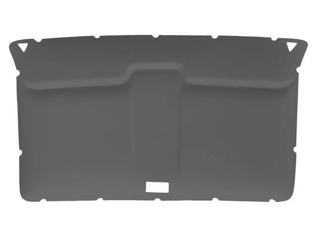 HEADLINER ASSEMBLY, Medium Dark Gray Cloth, assembly includes original style headliner board in ABS-plastic (board features cutouts for sunvisor supports and dome light), plus medium dark gray cloth, the cloth covers the sunvisor supports and dome light c