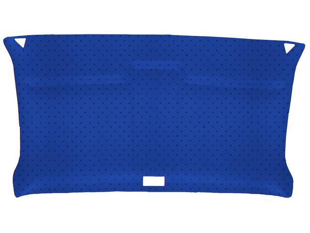 HEADLINER, RETRO STYLE, REAR, ABS PLASTIC, COVERED IN BLUE PERFORATED VINYL, INCL SEPARATE TRIM PANELS, SOME DRILLING REQUIRED, REPRO 