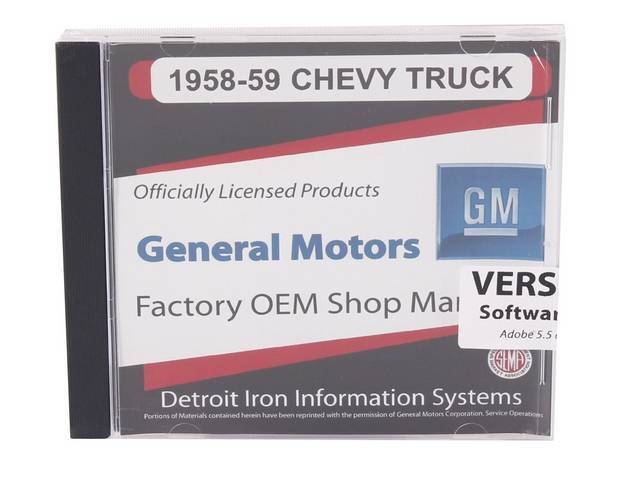 SHOP MANUAL ON CD, 1958-59 Chevrolet Truck, Incl 1958 Chevy Truck shop manual (w/ 1956 supplement), 1938-68, 1954-65 and 1949-58 Chevrolet parts manuals