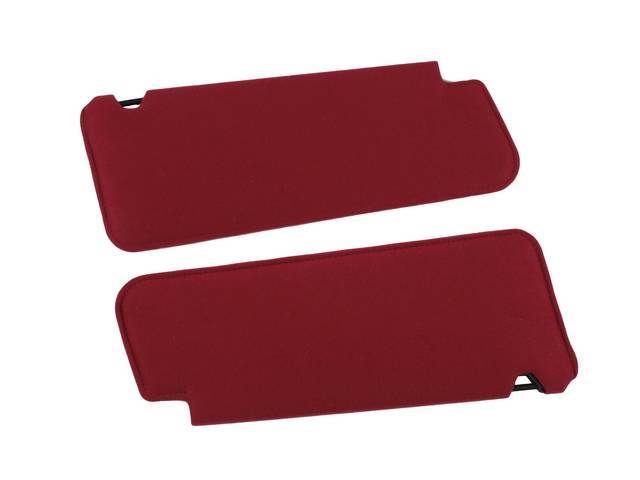 SUNVISOR SET, Dark Red, cloth w/ foam backing, incl corner bracket as original, does not incl plastic slider or elastic map pocket, repro