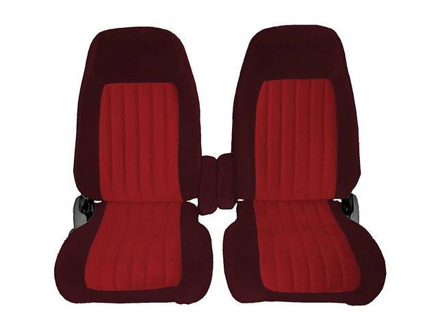 UPHOLSTERY, BUCKET SET, STANDARD CAB, FRONT, ENCORE VELOUR TWO TONE, BURGUNDY W/ RED INSERTS