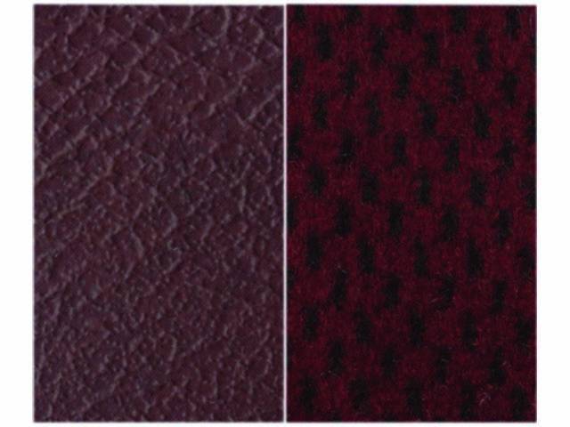 UPHOLSTERY, BENCH, STANDARD CAB NON-FOLDING BACK REST FRONT BENCH SEAT, MAROON MADRID GRAIN VINYL W/ BURGUNDY REGAL VELOUR CLOTH INSERTS