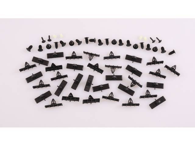 Mounting Kit, Rocker Panel Molding, Complete, Incl (34) Large Size Body Clips, (20) Large Size Push Style Pins, (4) Square Nylon Mounting Nuts, (4) Correct Mounting Screws, Does Both Sides 