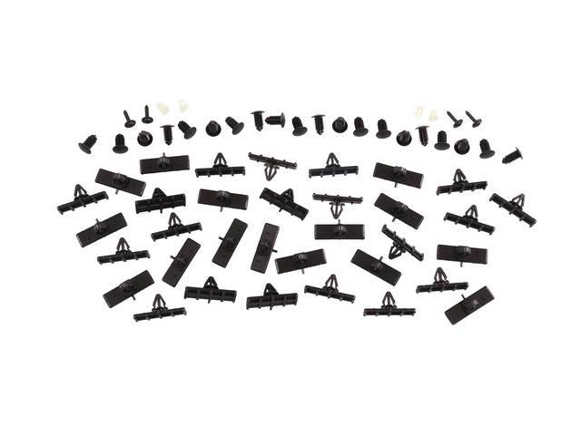 Mounting Kit, Rocker Panel Molding, Complete, Incl (34) Large Size Body Clips, (20) Large Size Push Style Pins, (4) Square Nylon Mounting Nuts, (4) Correct Mounting Screws, Does Both Sides 