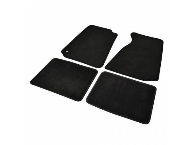 Floor Mats, Carpeted, Black, Economy Style, 4 Pc Set, Incl 2 Front And 2 Rear Mats, Incl Provision For Hook On Driver Side Mat, Nibbed Backing For Non-Slip Design