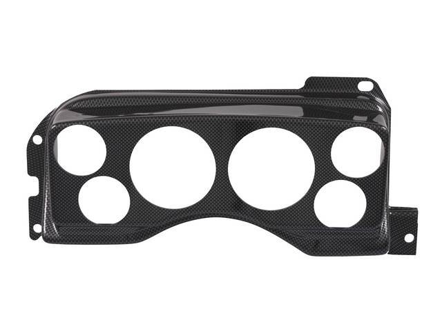 Panel, Instrument Panel Cluster Finish, Carbon Fiber Finish, Designed To Replace Factory Unit, Features (2) 3 3/8 Inch Holes And (4) 2 1/16 Inch Holes 