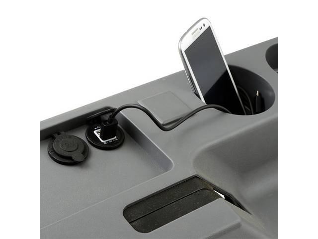 Panel, Console Cup Holder Top, Incl Parking Brake Boot, Smoke Gray, Incl 2 Cup  Holders, 12v Power Socket, Usb Power Port, 1 Pre Wired Factory Connector,  Surface Grain Texture Is Exactly Like