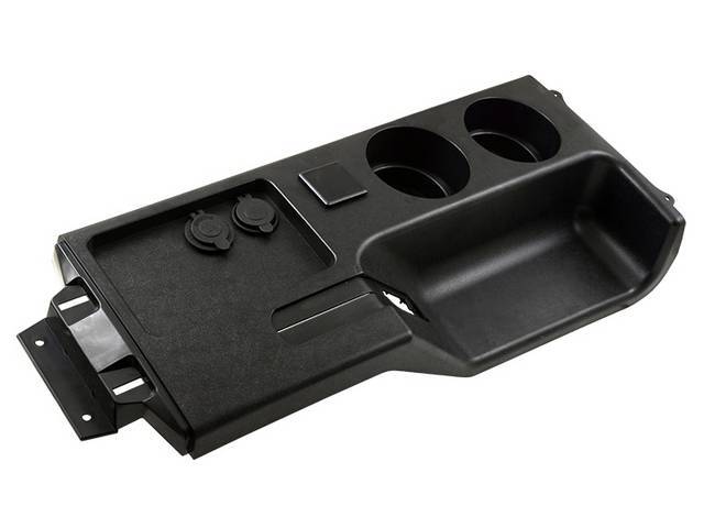 Panel, Console Cup Holder Top, Incl Parking Brake Boot, Black, Incl 2 Cup Holders, 12v Power Socket, Usb Power Port, 1 Pre Wired Factory Connector, Surface Grain Texture Is Exactly Like Original