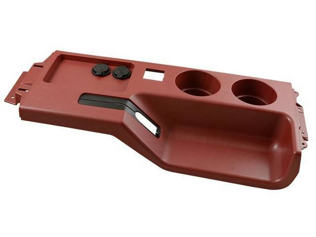 Panel, Console Cup Holder Top, Incl Parking Brake Boot, Scarlet Red, Incl 2 Cup Holders, 12v Power Socket, Usb Power Port, 1 Pre Wired Factory Connector, Surface Grain Texture Is Exactly Like Original