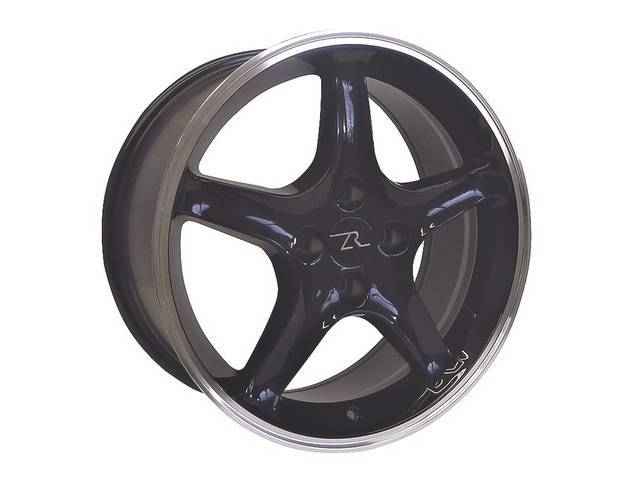 Wheel, Cast Aluminum, 5 Spoke Cobra R Design, Black W/ Machined Lip, 4 Lug, 17 X 9 Inch, 4 X 4 1/4 Inch Bolt Circle, 20 Mm Offset, Incl Center Cap, Repro