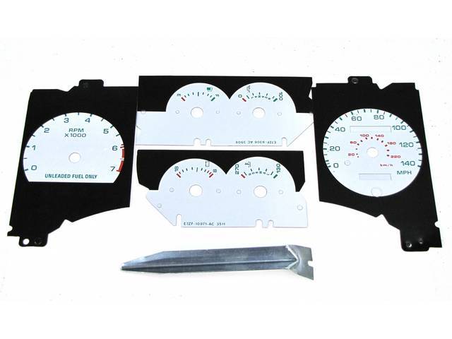 White Face Gauge Kit, Standard, Kit Incl Overlay For Gauge Face Only, Does Not Incl A/C Or Warning Lights, Repro
