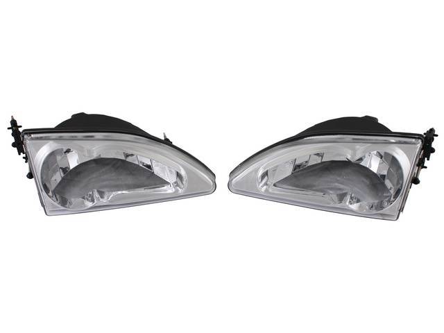 Head Light Set, Cobra Ultra Style, Chrome / Clear Version, Pair, Incl Mounting Hardware And Bulb, Designed To Work With Factory Wiring Harness