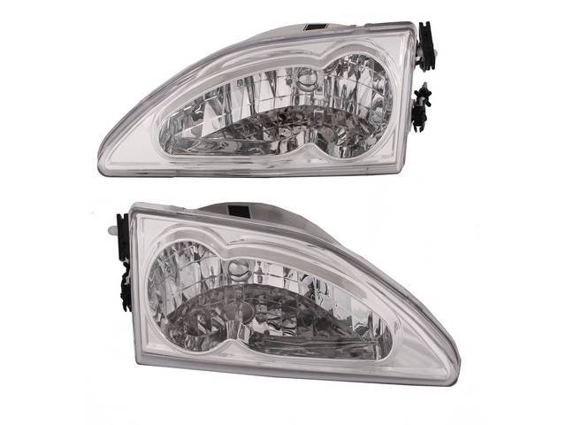 Head Light Set, Cobra Ultra Style, Chrome / Clear Lens Version, Pair, Incl Mounting Hardware, Designed To Work With Factory Wiring Harness