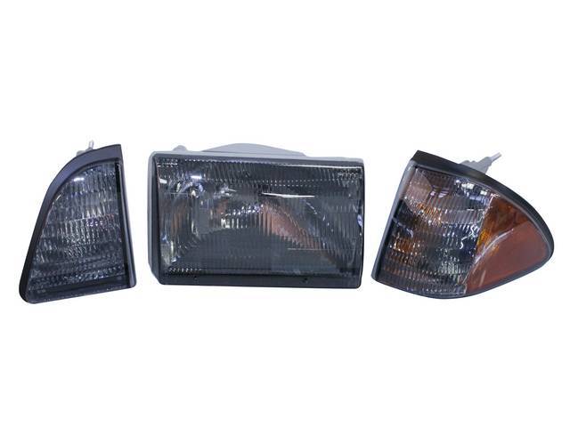 Head Light Kit, Smoke Style, Incl (2) Head Lights, (2) Parking Lights, (2) Front Marker Lights W/ Amber Reflector, Does Not Incl Headlight Seals Or Mounting Brackets, Must Reuse Originals, Repro