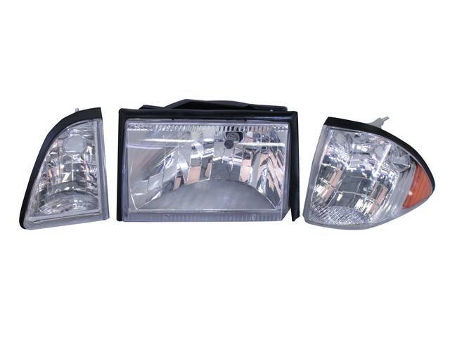 Head Light Kit, Deluxe Clear Style, Incl (2) Head Lights, (2) Parking Lights, (2) Front Marker Lights With Amber Reflector, Incl Headlight Seals And Mounting Brackets, Repro
