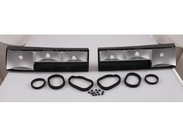 Housing Set, Tail Light Assy, Rear, Black Abs Plastic W/ Reflective Silver Paint, Incl Body Mounting Seals, Special Mounting Studs, Mounting Flange Nuts, Original Ford Tooling