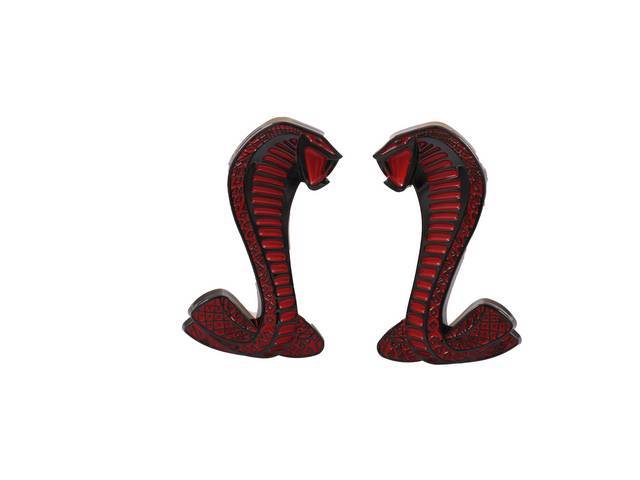 1979-04 Cobra Snake Fender Emblems-Black Chrome w/ Red Accents 2.75 inches Tall