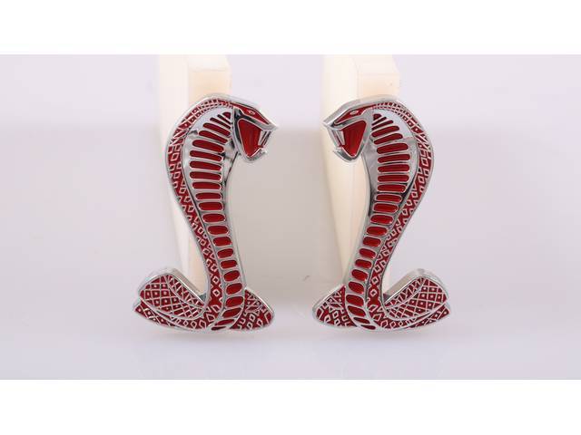 1979-04 Cobra Snake Fender Emblems-Chrome w/ Red Accents 2.75 inches Tall