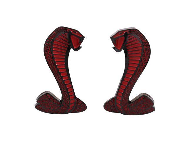 1994-04 Cobra Snake Fender Emblems-Black Chrome w/ Red Accents 4.25 inches Tall
