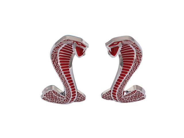 1994-04 Cobra Snake Fender Emblems-Chrome w/ Red Accents 4.25 inches Tall