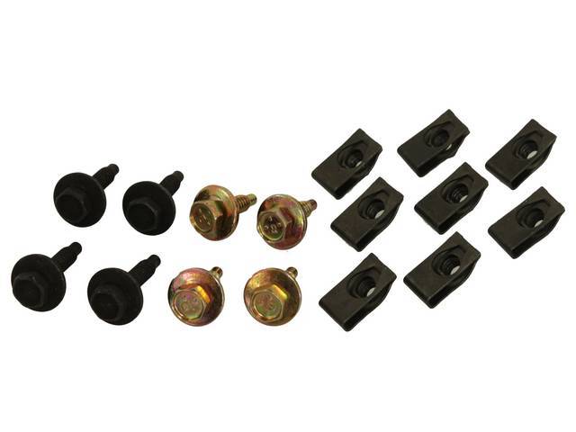 Mounting Kit, Hood Hinge, Complete, Incl (8) Correct Style J-Nuts, (4) Correct Cowl Bolts, (4) Correct Hood Bolts, Repro