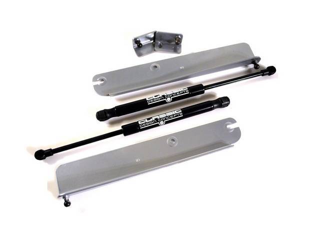 Strut Kit, Hood, Silver, Classic Design Concepts, Incl Mounting Brackets, Hood Struts And All Installation Hardware Needed, This Is A No Drilling Required Kit, Designed To Be Used With Factory Hood And Some Aftermarket Style