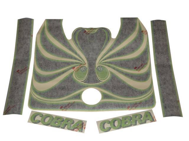 Stripe Set, Cobra, Green And Black, Incl 1 Cobra Hood Decal, 2 Hood Scoop Stripes, 2 Cobra Door Names, Repro