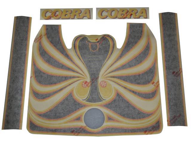 Stripe Set, Cobra, Yellow And Black, Incl 1 Cobra Hood Decal, 2 Hood Scoop Stripes, 2 Cobra Door Names, Repro