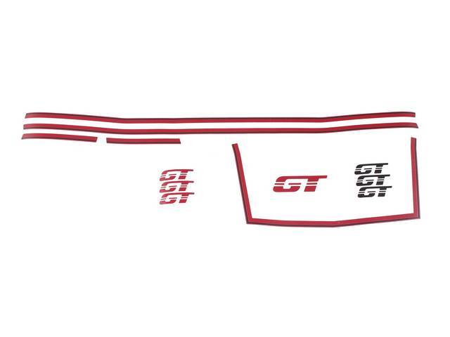 Stripe Set, Gt, Red & Black, Incl 2 Hood Stripes, 2 Cowl Stripes, 1 Grille Opening Stripe, 3 Gt Names, 1 Gt Hood Name, Repro