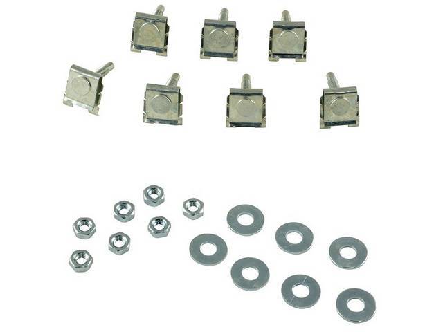 Mounting Kit, Hood Scoop, Incl (7) Special Style Stud / Retainers, (7) Nuts, (7) Washers, Exact Reproduction Of Original Hardware