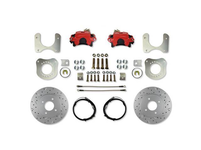 LEED Brakes 79-86 Rear Disc Brake Conversion Kit - Ford 7.5 & 8.8 - 4 Lug (w/ MaxGrip Rotors & Red Calipers)