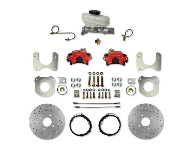 LEED Brakes 87-92 Rear Disc Brake Conversion Kit - Ford 7.5 & 8.8 - 4 Lug (w/ MaxGrip Rotors & Red Calipers)