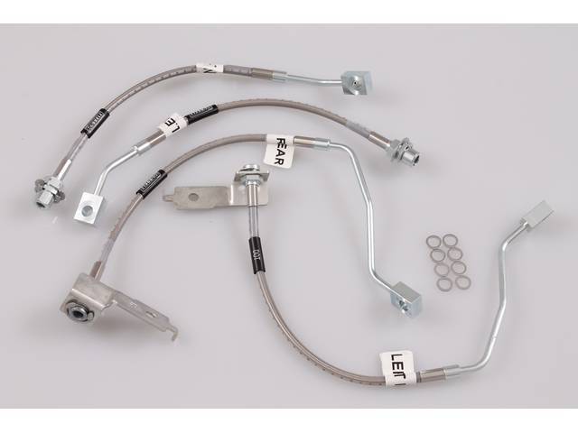 Brake Hose Set, Braided Stainless, Russell Performance, 4 Pieces, Incl Front Disc Bakes Hoes, Rear Disc Brake Hoes
