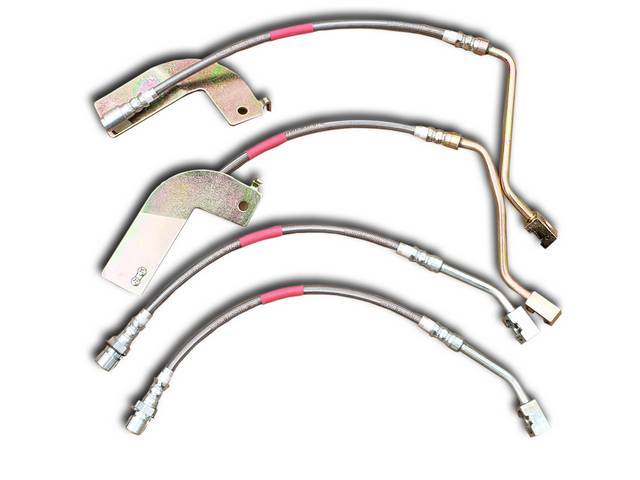 Brake Hose Set, Braided Stainless, 4 Pieces, Incl Front Disc Bakes Hoes And Rear Brake Hoses, 5 Layer Design Features 304 Stainless Braided Wire