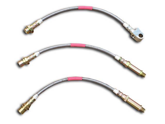 Brake Hose Set, Braided Stainless, 3 Pieces, Incl Front Disc Bakes Hoes And Rear Brake Hose, 5 Layer Design Features 304 Stainless Braided Wire