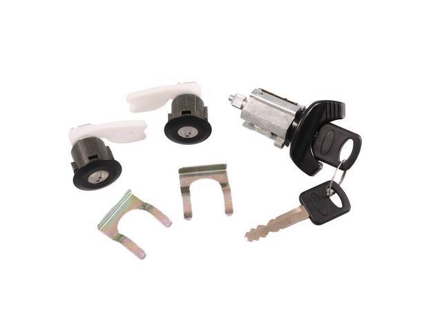 Door and Ignition Lock Set Chrome Center w/ Black Ring Incl Replacement Keys for (94-95)