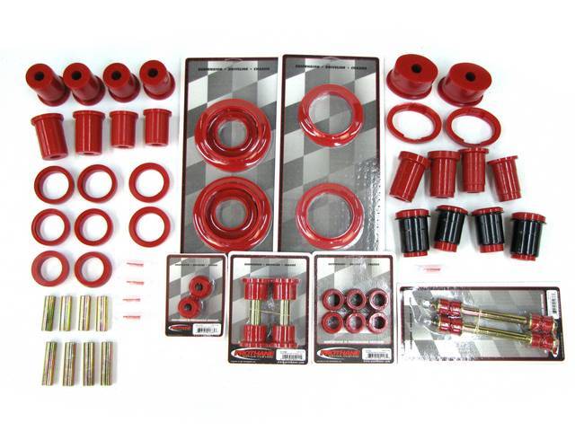Total Kit, Prothane, Red, Does Not Include Sway Bar Bushings, These Kits Are Made Of A Durable Urethane Construction, They Are Designed To Work With Factory Components And Hardware, They Drastically Improve Handling And Steering Response