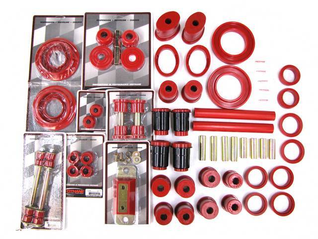 Total Kit, Prothane, Red, Does Not Include Sway Bar Bushings,  These Kits Are Made Of A Durable Urethane Construction, They Are Designed To Work With Factory Components And Hardware, They Drastically Improve Handling And Steering Response