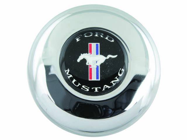 Horn Button, Grant Challenger, Chrome Center Cap W/ Mustang Running Horse Logo, Repro