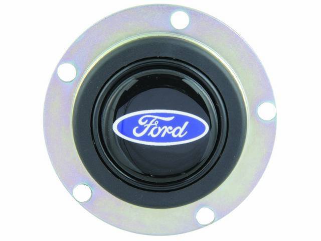 Horn Button, Grant Signature, Black Center Cap W/ Ford Oval Logo, Repro
